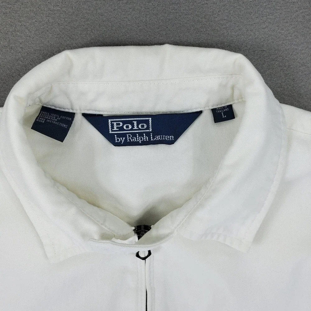 Polo Ralph Lauren Harrington Jacket Mens L White Cotton Full Zip Pony Vintage